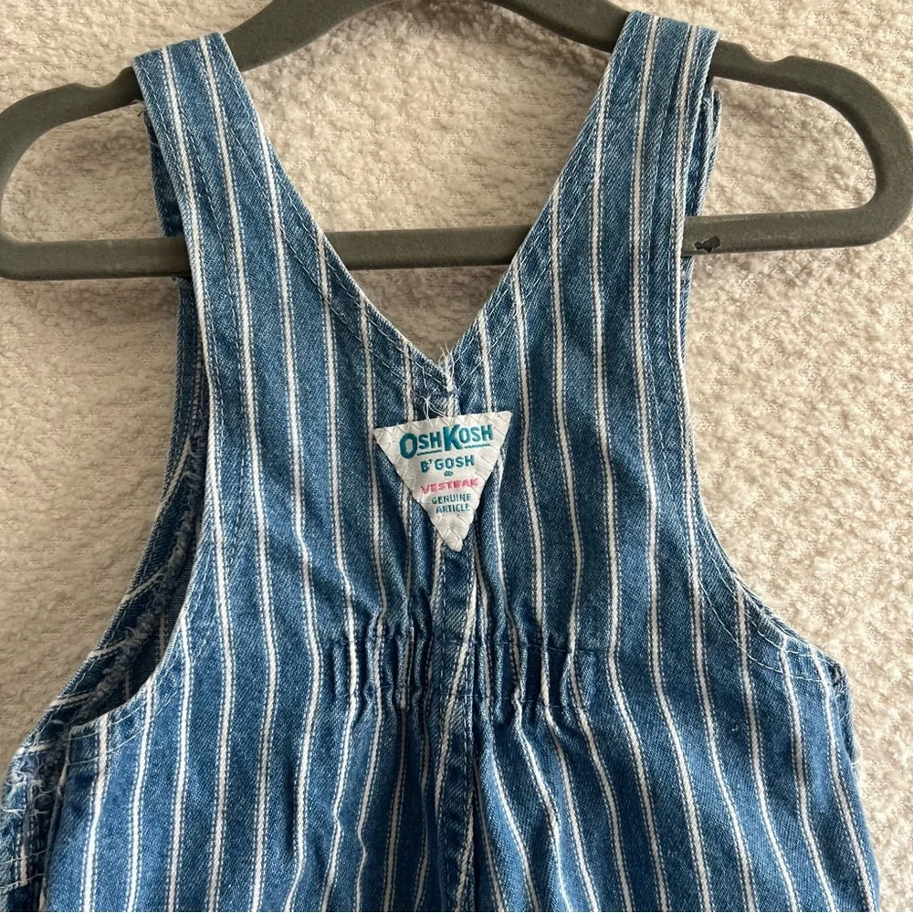 Osh Kosh B’Gosh Vintage Retro Denim Stripe Blue Overalls Infant Size 24‎ Months